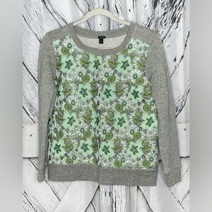 J Crew Gray Sweatshirt Green Brocade Wool Blend Crew S
